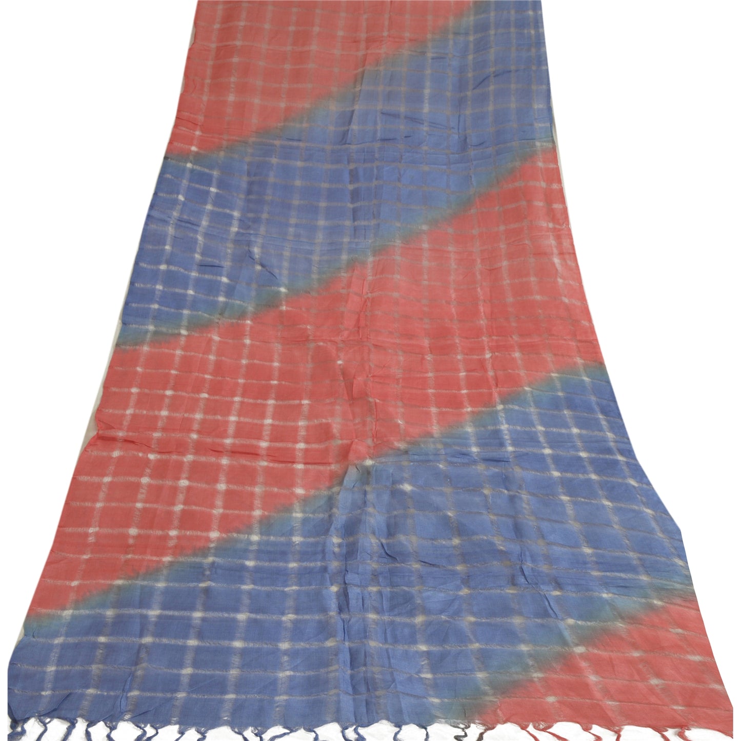 Sanskriti Vintage Long Dupatta Stole Pure Silk Hijab Red/Blue Woven Scarves