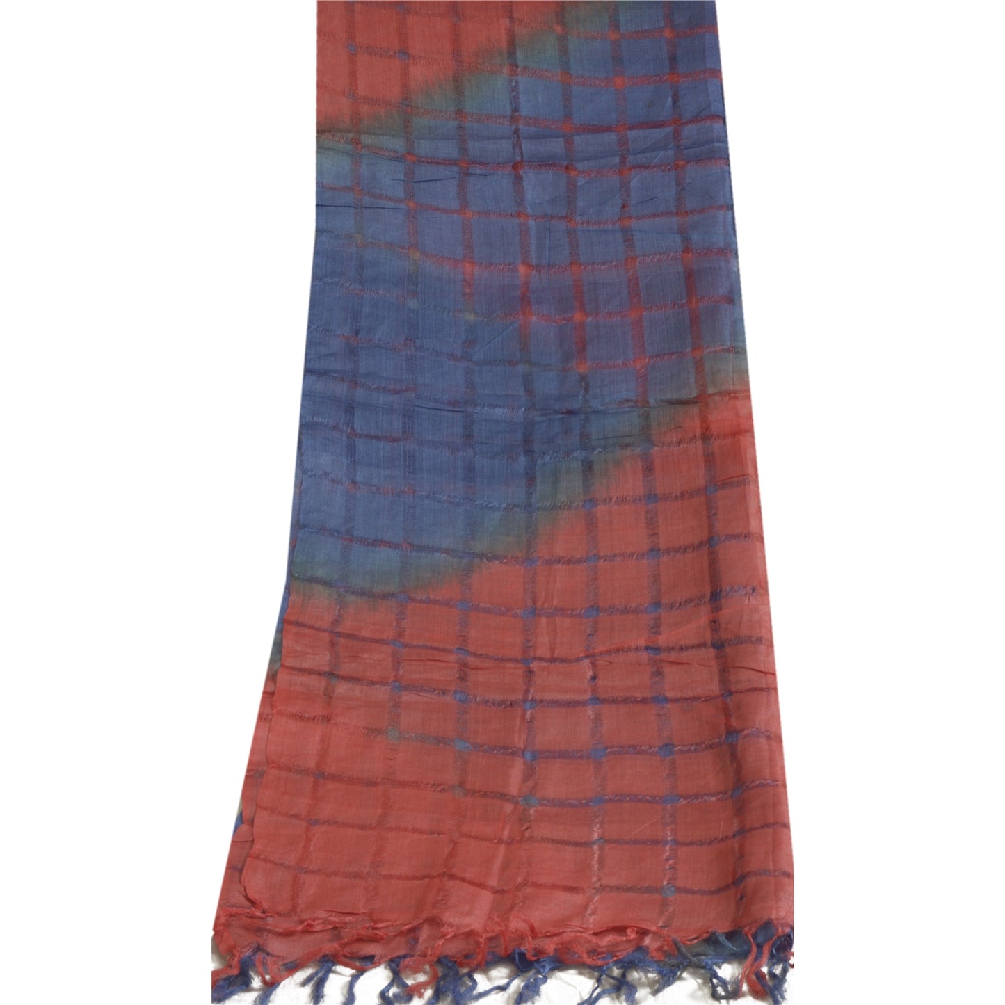 Sanskriti Vintage Long Dupatta Stole Pure Silk Hijab Red/Blue Woven Scarves