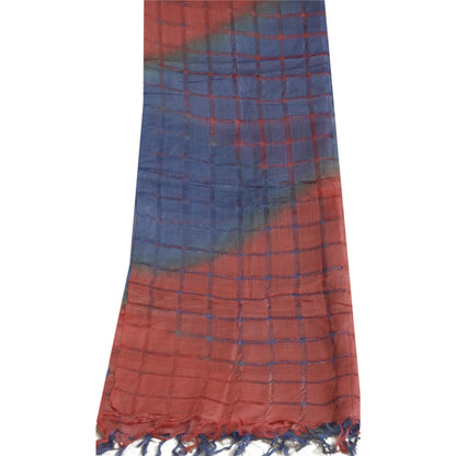 Sanskriti Vintage Long Dupatta Stole Pure Silk Hijab Red/Blue Woven Scarves