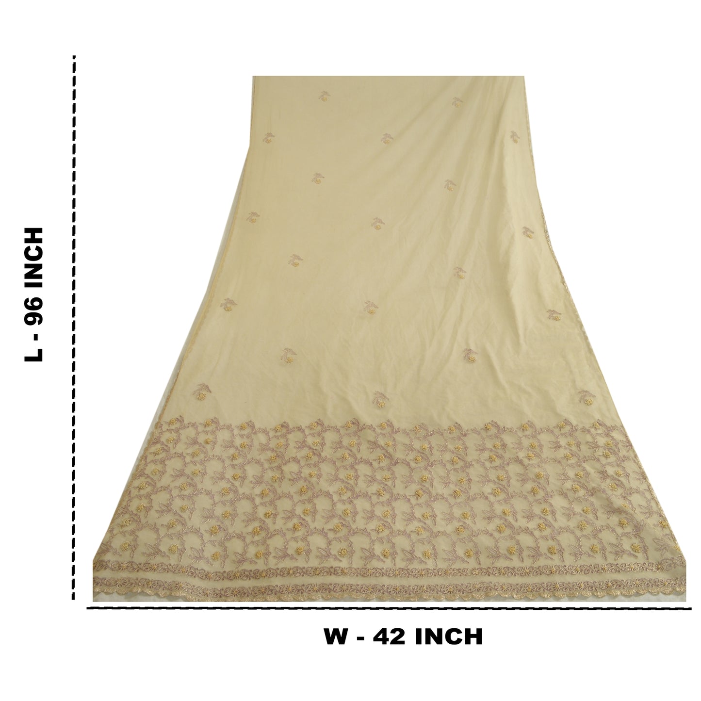 Sanskriti Vintage Creme Lange Dupatta Stole Net Mesh Slør Håndperlede Tørklæder