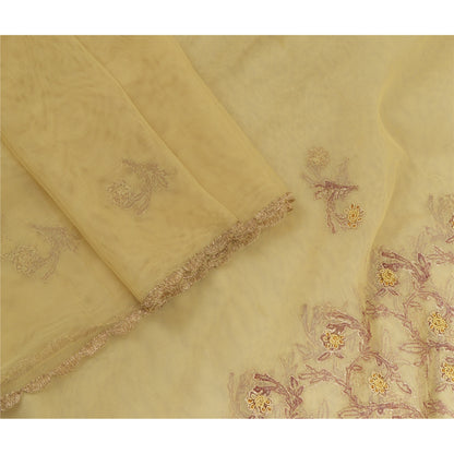 Sanskriti Vintage Creme Lange Dupatta Stole Net Mesh Slør Håndperlede Tørklæder