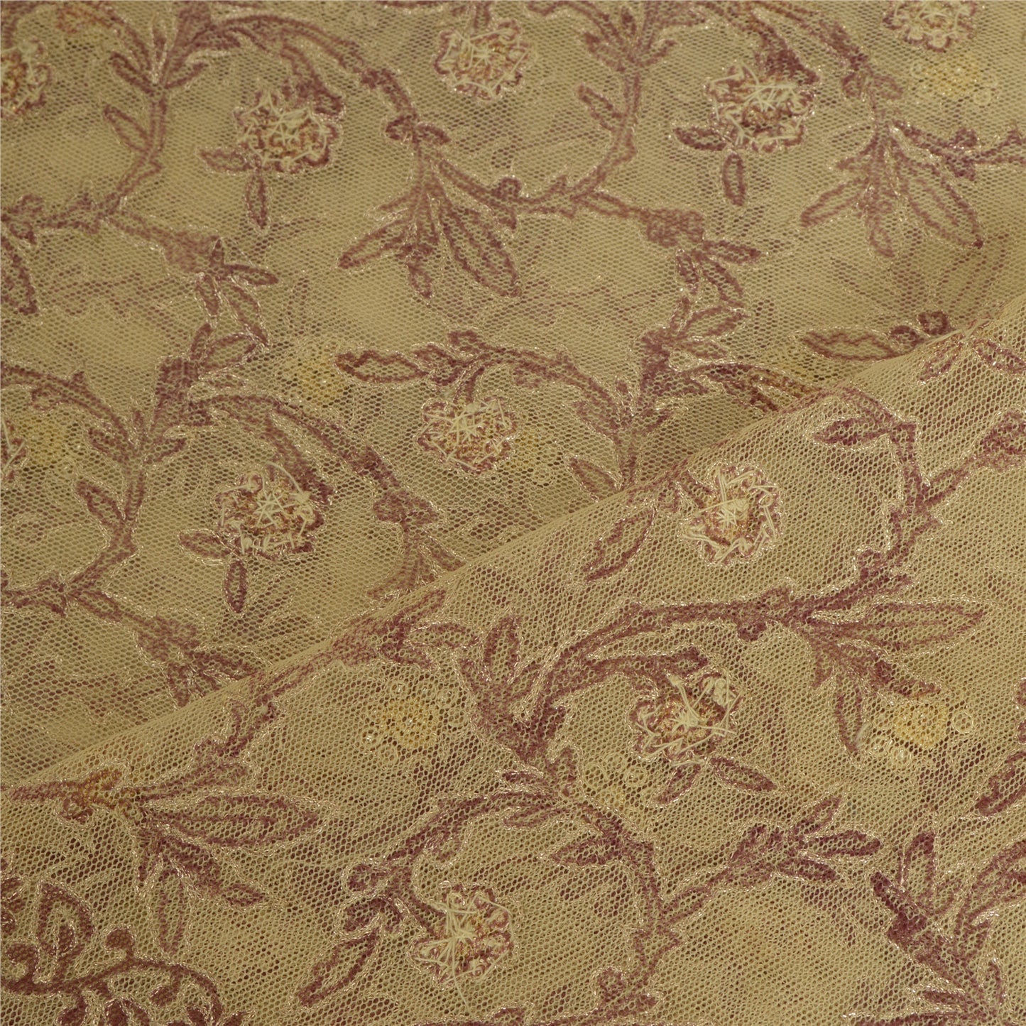 Sanskriti Vintage Creme Lange Dupatta Stole Net Mesh Slør Håndperlede Tørklæder