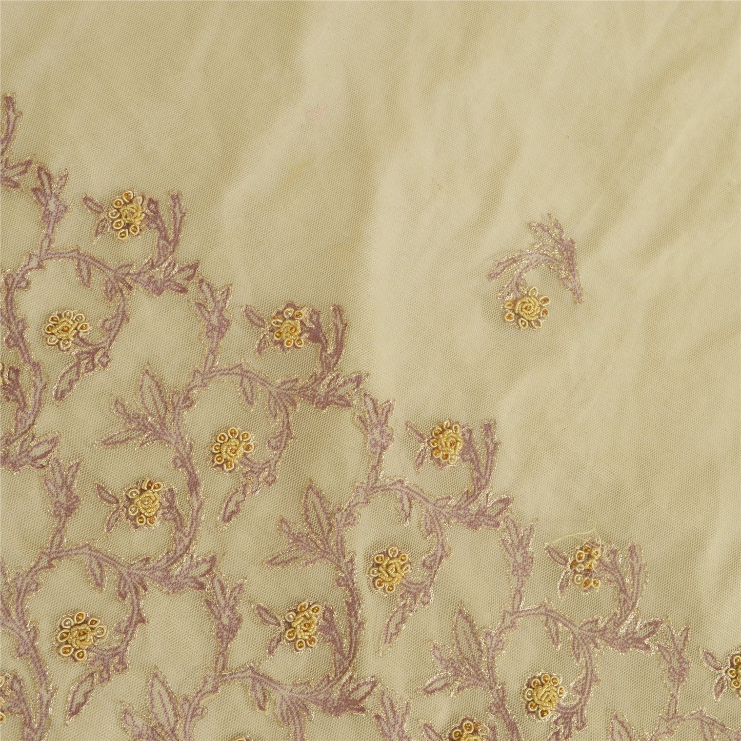 Sanskriti Vintage Creme Lange Dupatta Stole Net Mesh Slør Håndperlede Tørklæder