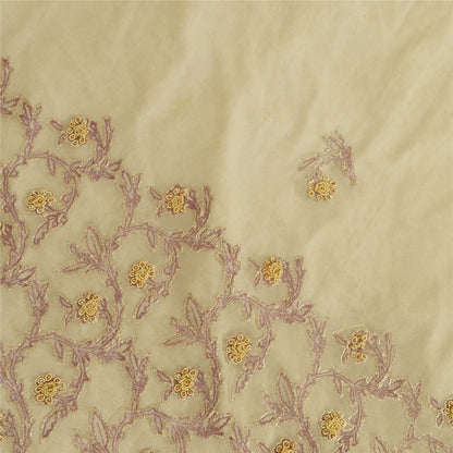 Sanskriti Vintage Creme Lange Dupatta Stole Net Mesh Slør Håndperlede Tørklæder