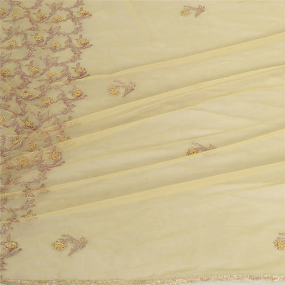 Sanskriti Vintage Creme Lange Dupatta Stole Net Mesh Slør Håndperlede Tørklæder