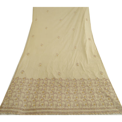 Sanskriti Vintage Creme Lange Dupatta Stole Net Mesh Slør Håndperlede Tørklæder