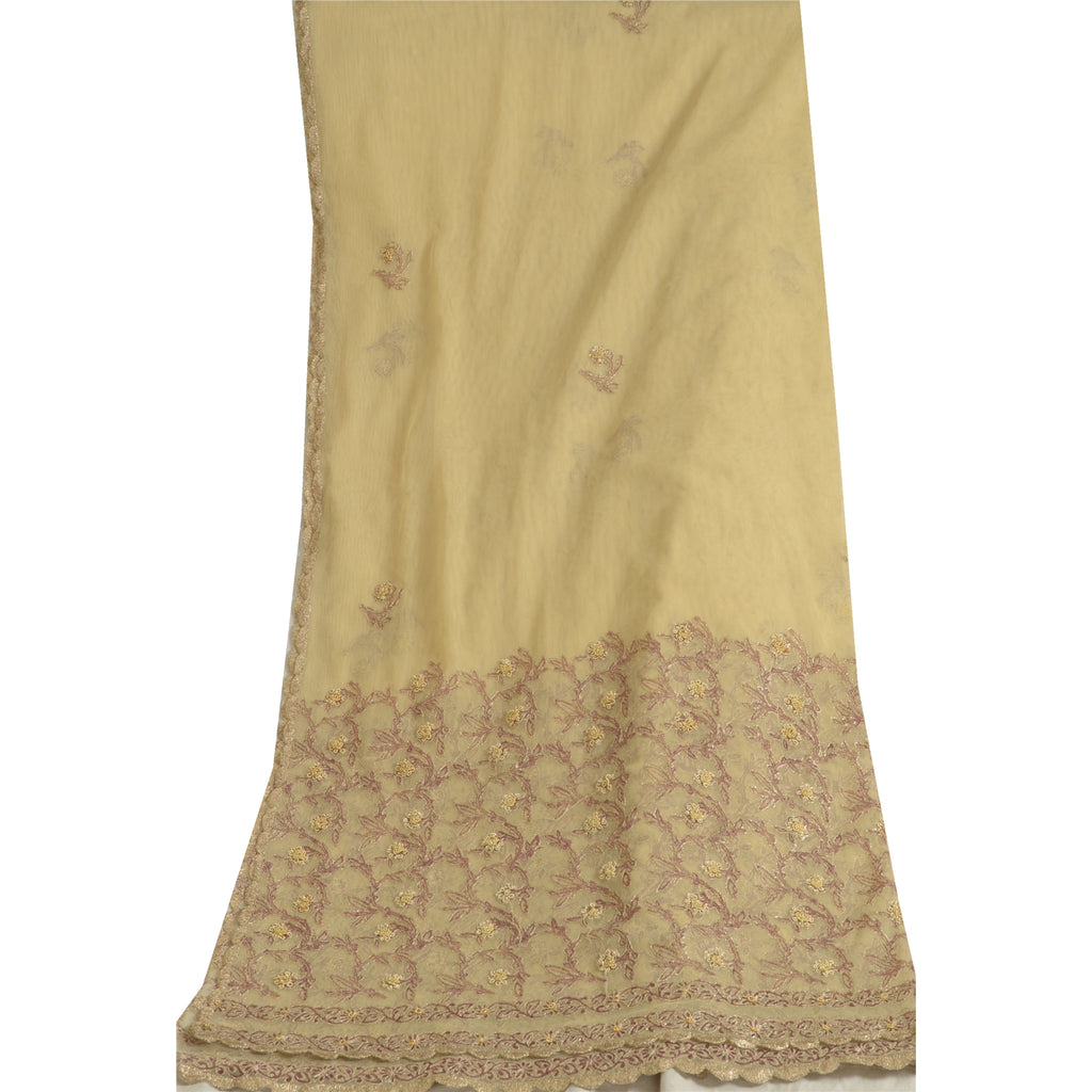 Sanskriti Vintage Creme Lange Dupatta Stole Net Mesh Slør Håndperlede Tørklæder