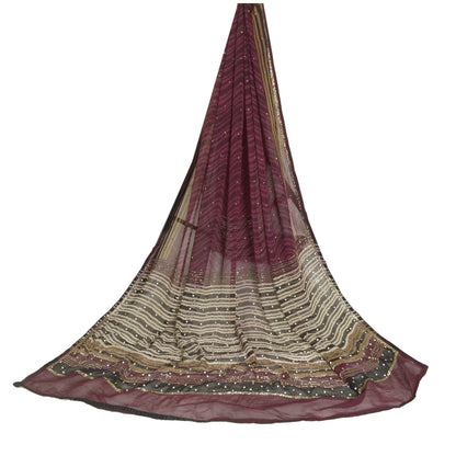 Sanskriti Vintage Lang Lilla Dupatta/Stola Ren Georgette Silke Håndperlet Slør