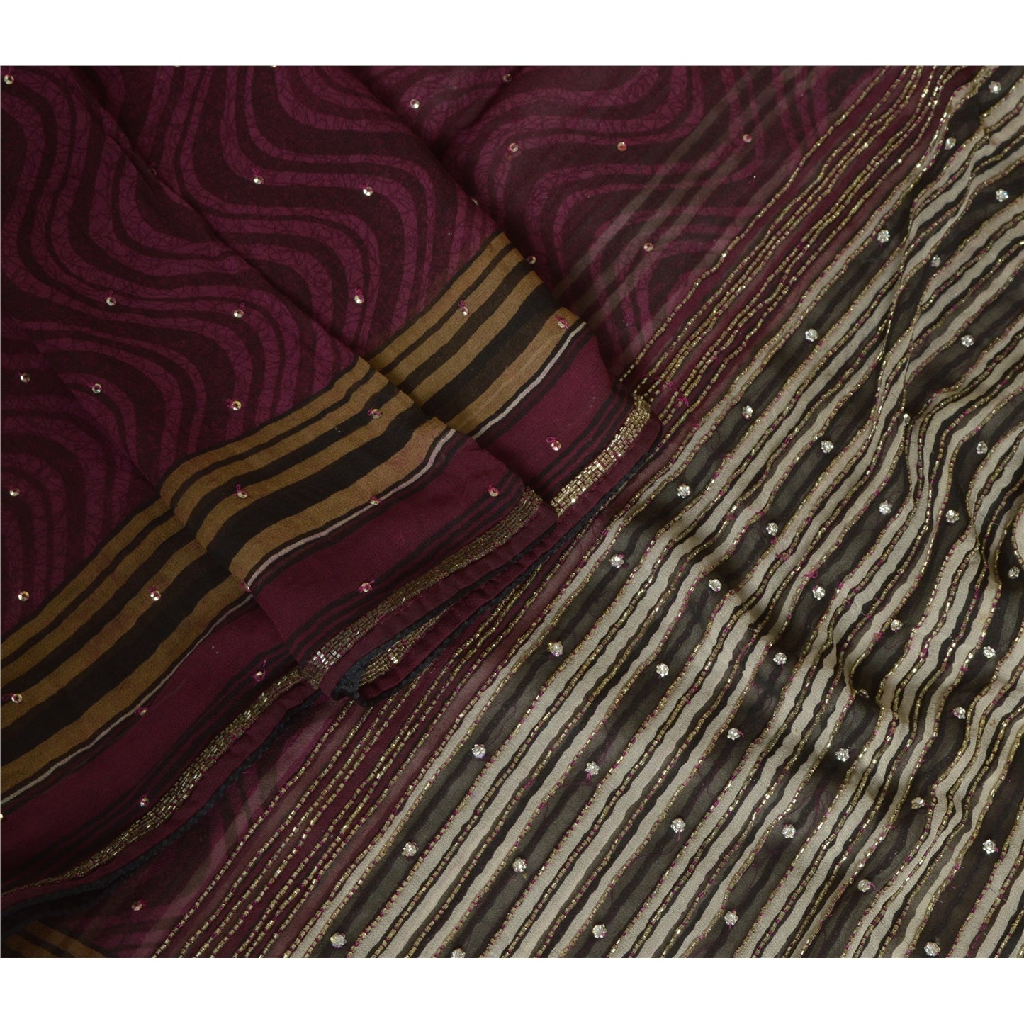 Sanskriti Vintage Lang Lilla Dupatta/Stola Ren Georgette Silke Håndperlet Slør