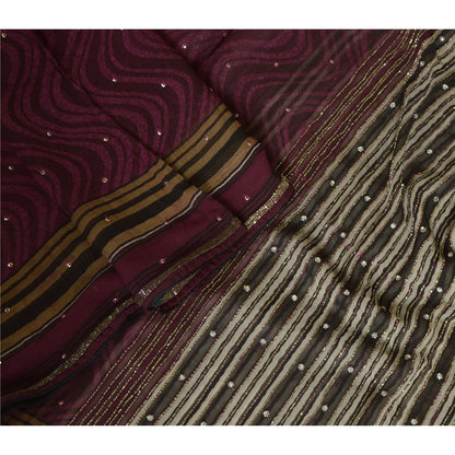 Sanskriti Vintage Lang Lilla Dupatta/Stola Ren Georgette Silke Håndperlet Slør