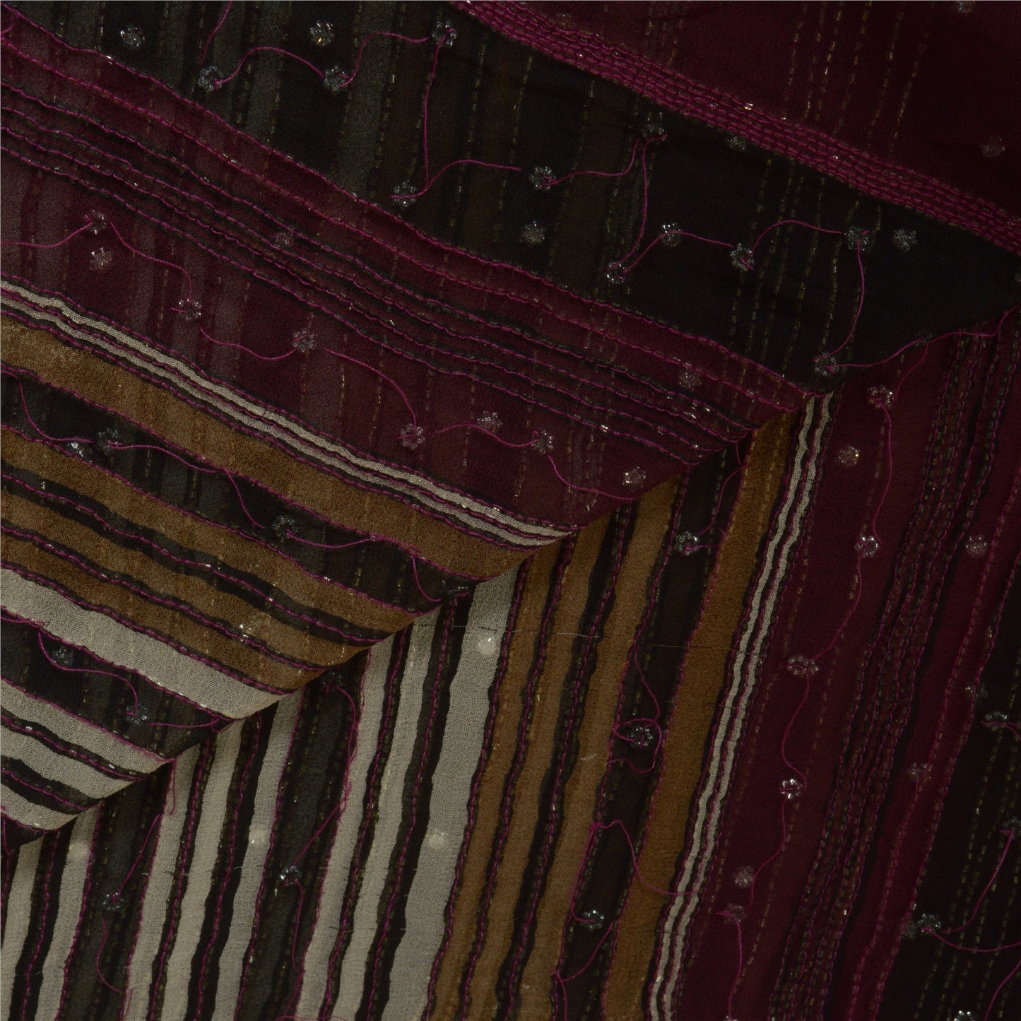 Sanskriti Vintage Lang Lilla Dupatta/Stola Ren Georgette Silke Håndperlet Slør