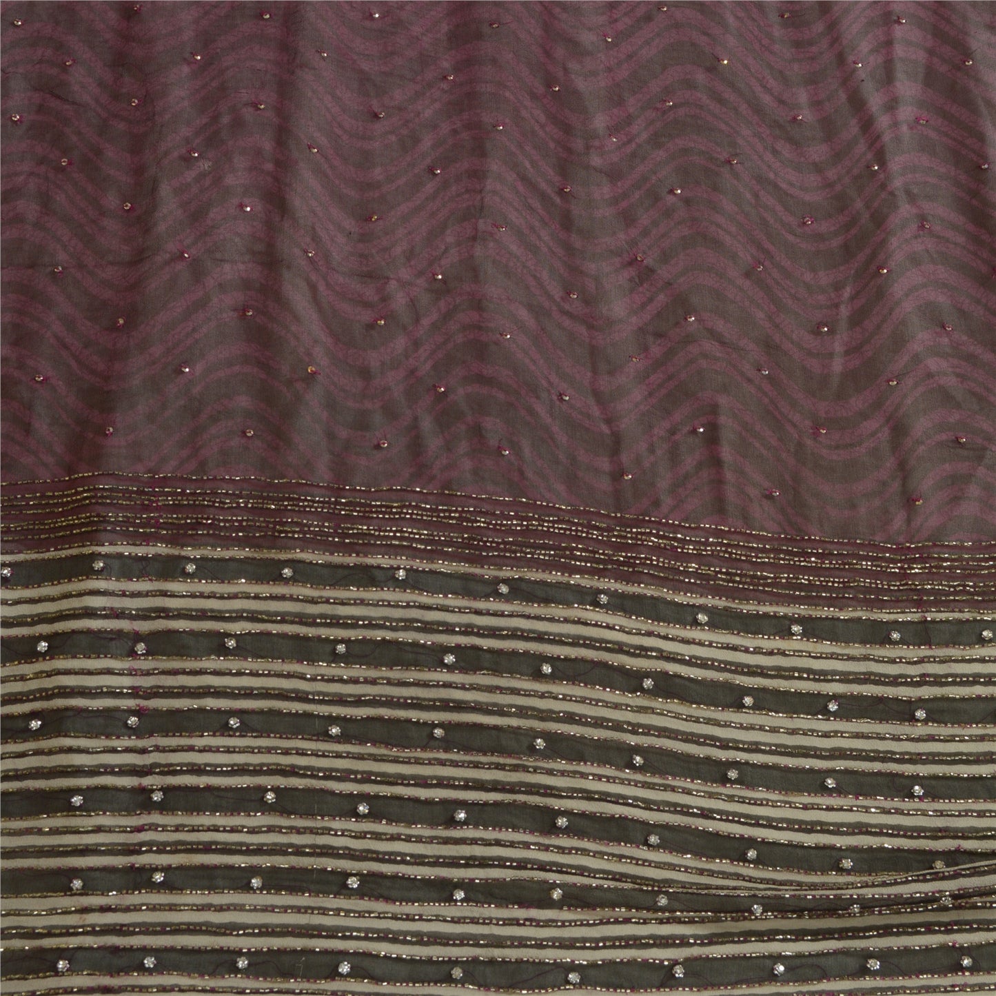 Sanskriti Vintage Lang Lilla Dupatta/Stola Ren Georgette Silke Håndperlet Slør