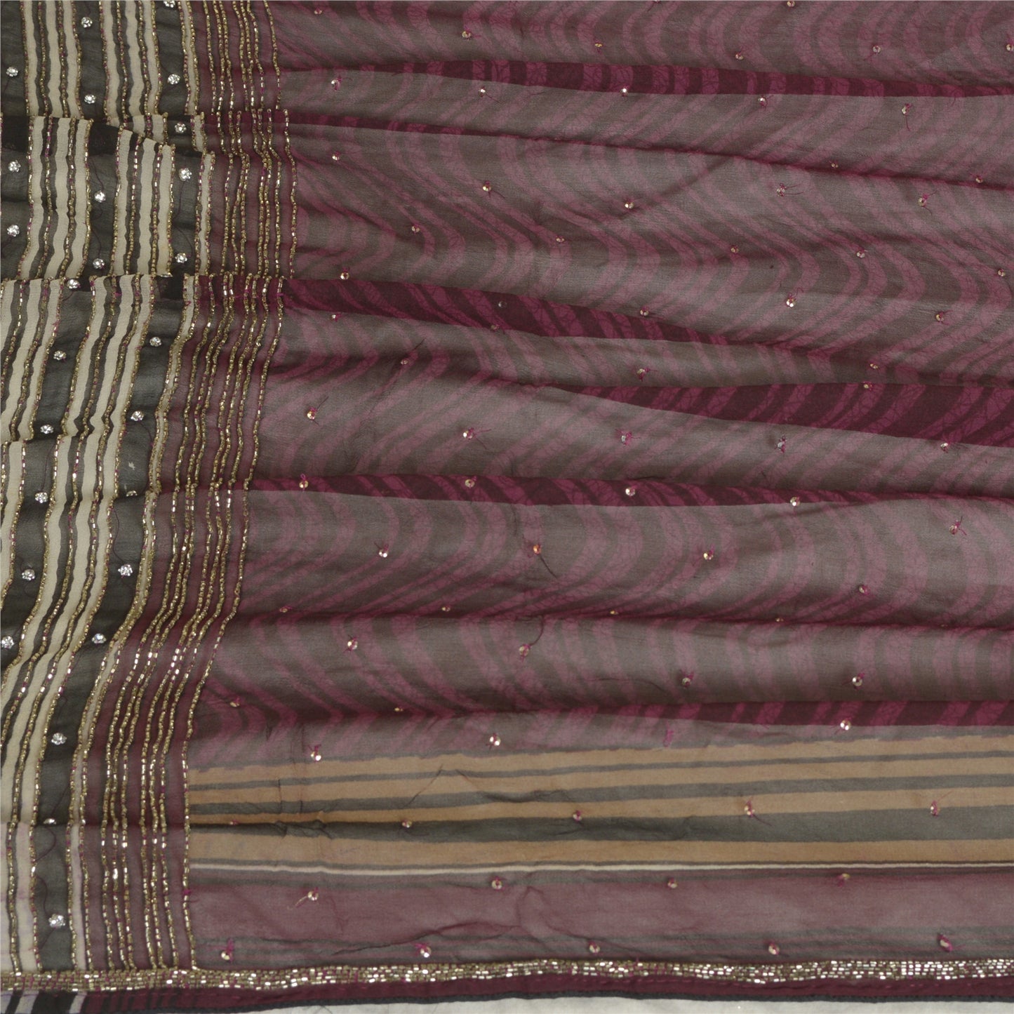 Sanskriti Vintage Lang Lilla Dupatta/Stola Ren Georgette Silke Håndperlet Slør