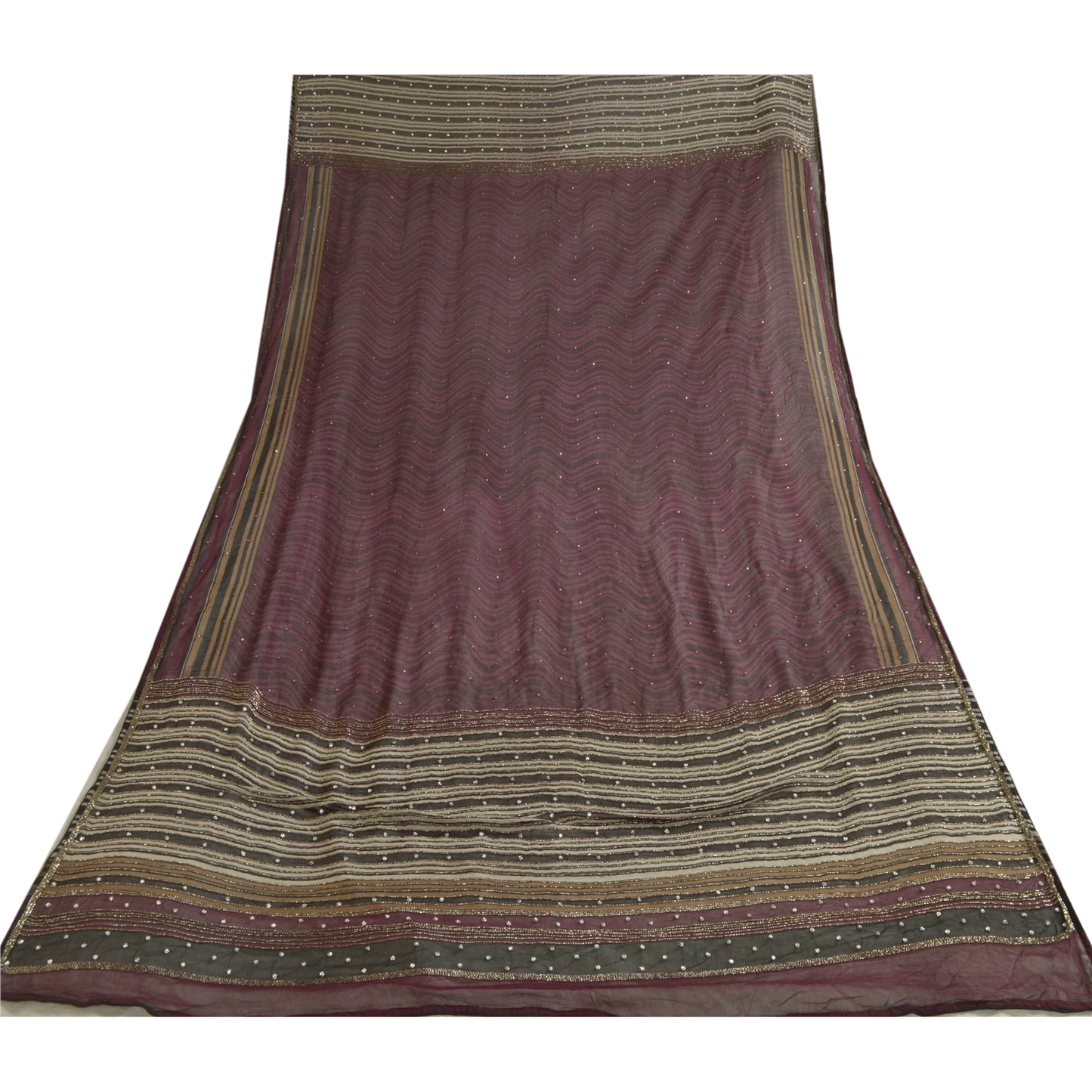 Sanskriti Vintage Lang Lilla Dupatta/Stola Ren Georgette Silke Håndperlet Slør