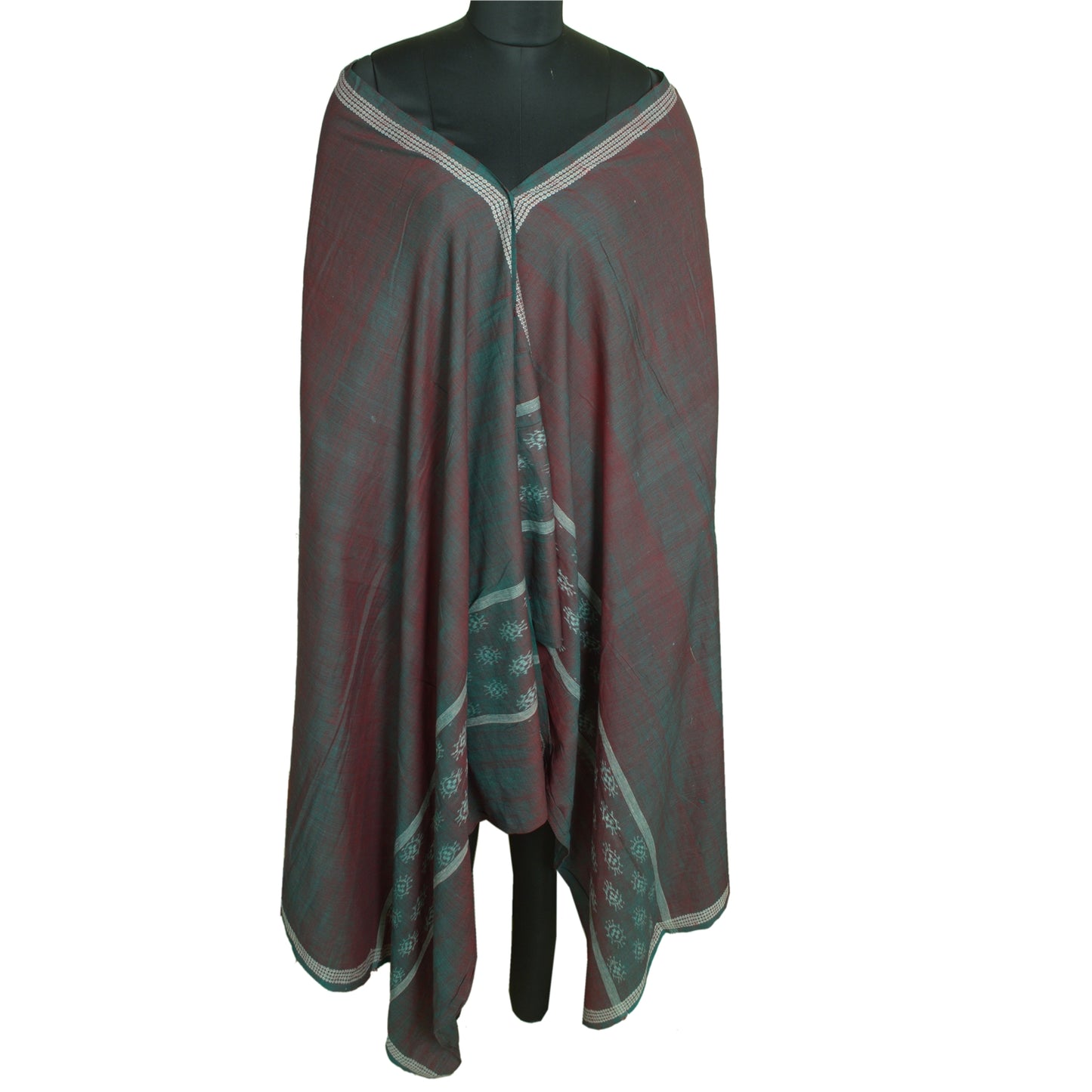 Sanskriti Vintage Long Stole Grøn/Rød Ren bomuldsvævet Sambalpuri Ikat Hijab