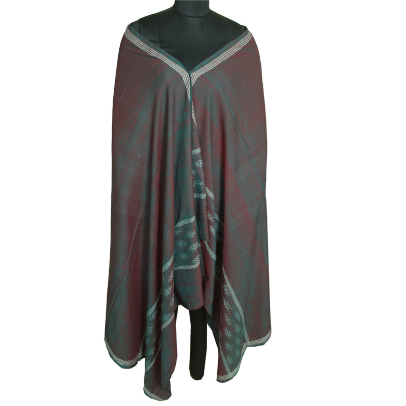 Sanskriti Vintage Long Stole Green/Red Pure Cotton Woven Sambalpuri Ikat Hijab