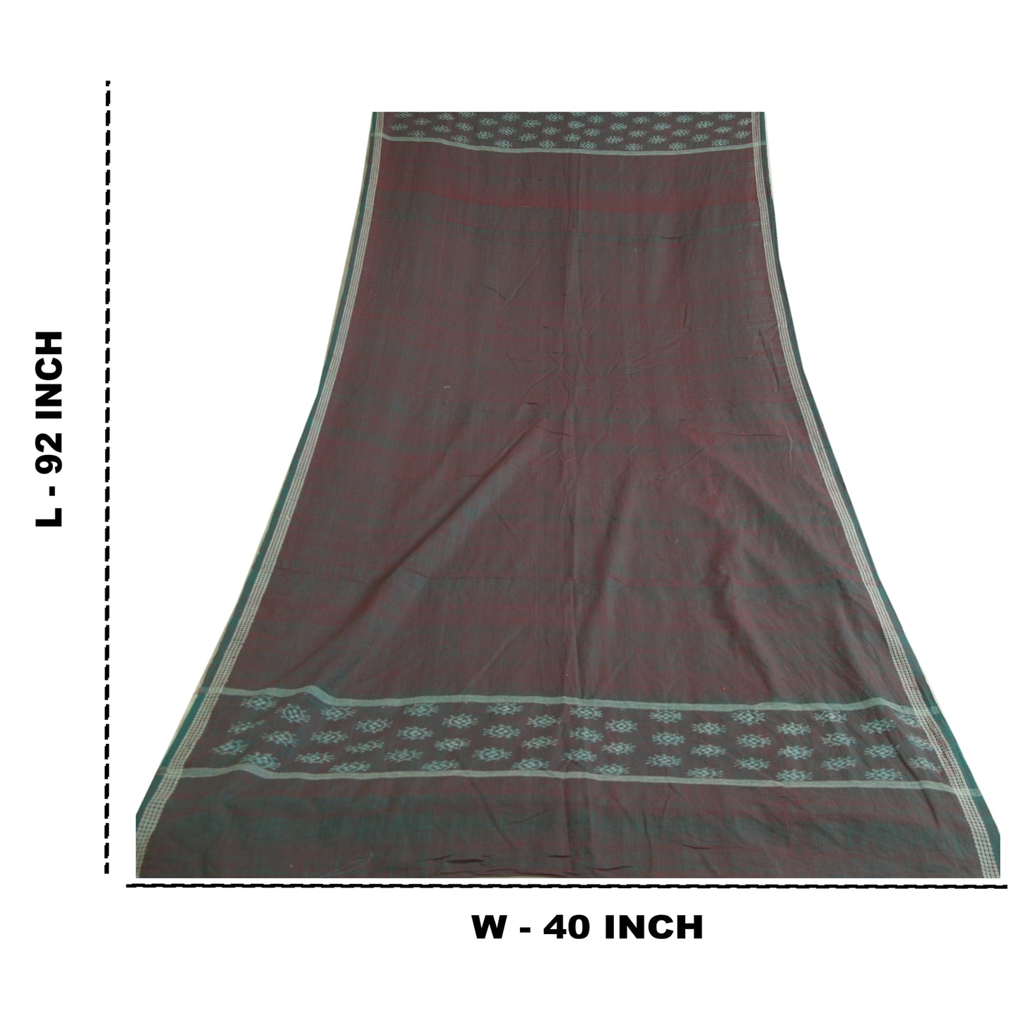 Sanskriti Vintage Long Stole Grøn/Rød Ren bomuldsvævet Sambalpuri Ikat Hijab