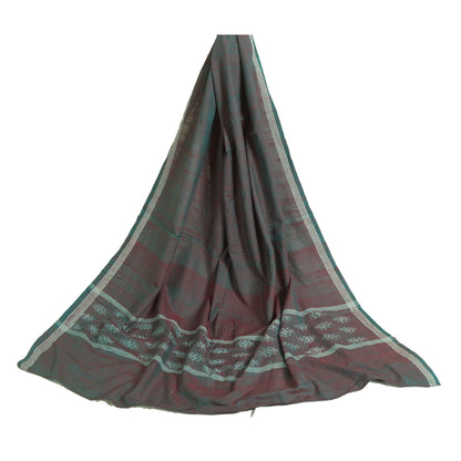 Sanskriti Vintage Long Stole Grøn/Rød Ren bomuldsvævet Sambalpuri Ikat Hijab