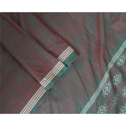 Sanskriti Vintage Long Stole Grøn/Rød Ren bomuldsvævet Sambalpuri Ikat Hijab