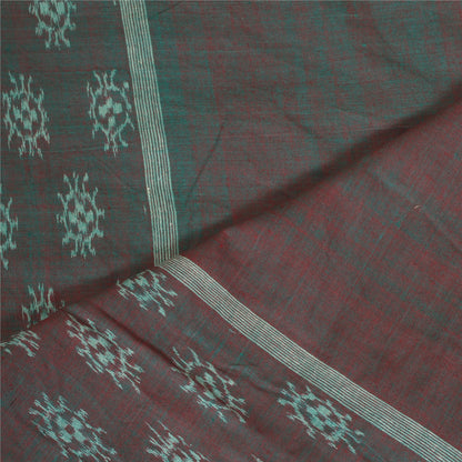 Sanskriti Vintage Long Stole Grøn/Rød Ren bomuldsvævet Sambalpuri Ikat Hijab