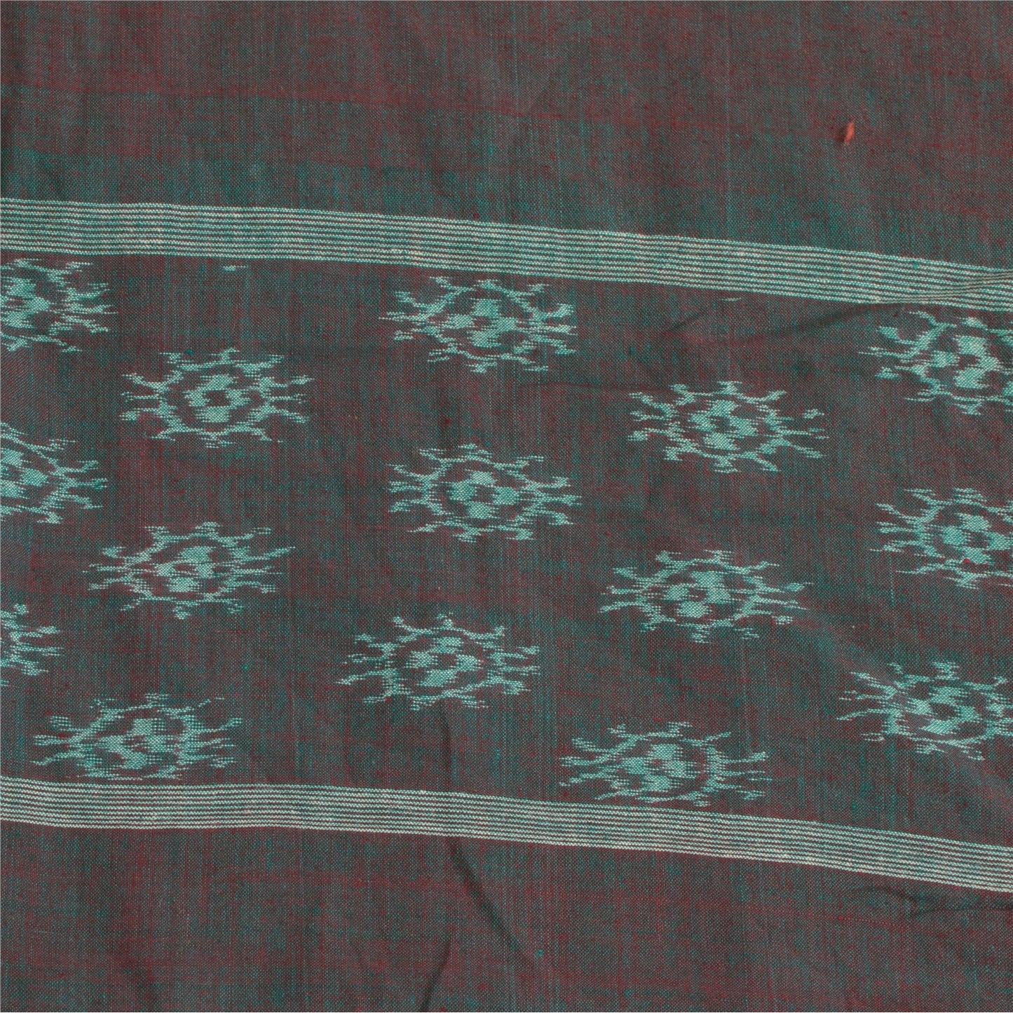 Sanskriti Vintage Long Stole Grøn/Rød Ren bomuldsvævet Sambalpuri Ikat Hijab