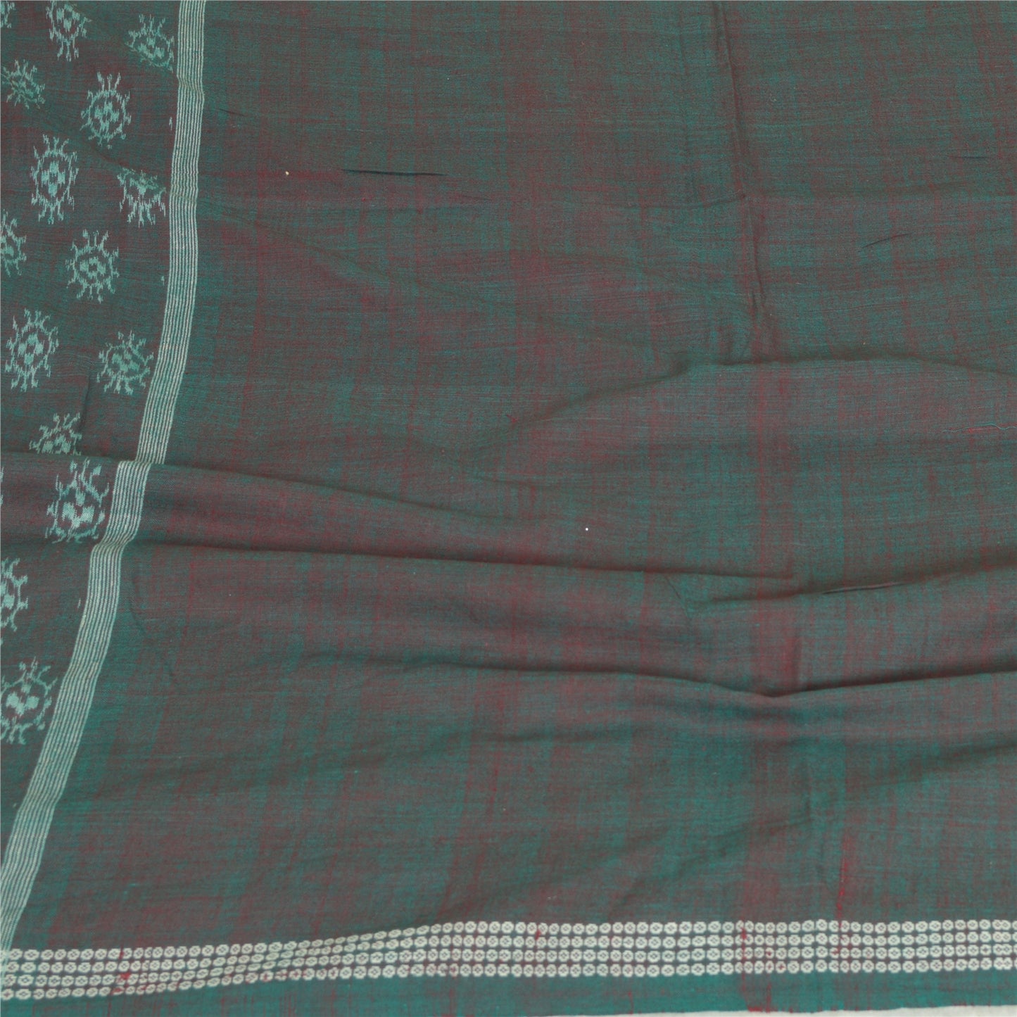 Sanskriti Vintage Long Stole Grøn/Rød Ren bomuldsvævet Sambalpuri Ikat Hijab