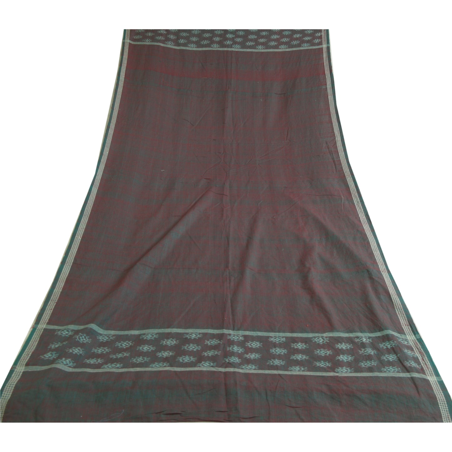Sanskriti Vintage Long Stole Grøn/Rød Ren bomuldsvævet Sambalpuri Ikat Hijab