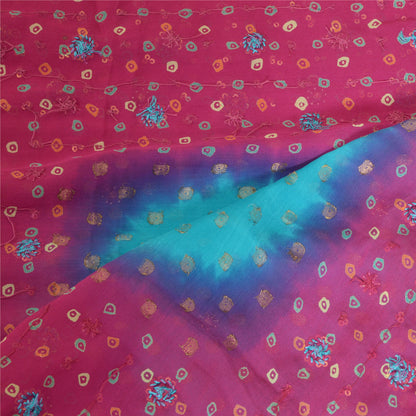 Sanskriti Vintage Lang Lilla/Blå Dupatta/Stola Ren Georgette Silke Håndperlet