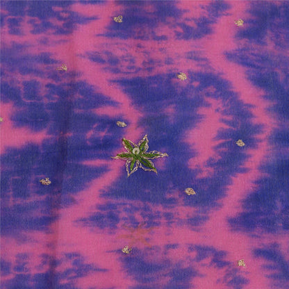 Sanskriti Vintage Blue/Pink Dupatta Long Stole Pure Silk Hand Beaded Tie-Dye