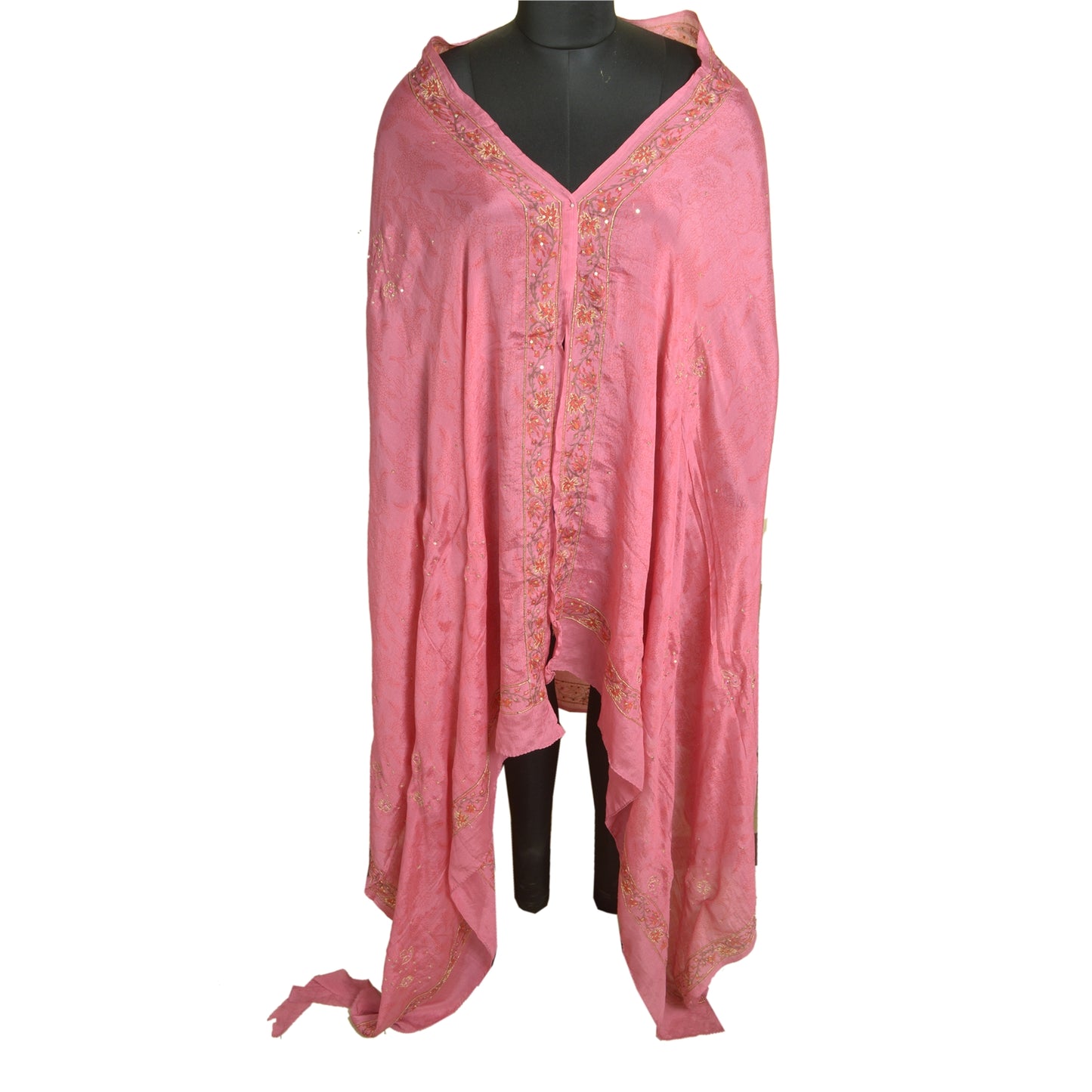 Sanskriti Vintage Lang Dupatta Stola Ren Silke Pink Hijab Håndperlede Tørklæder