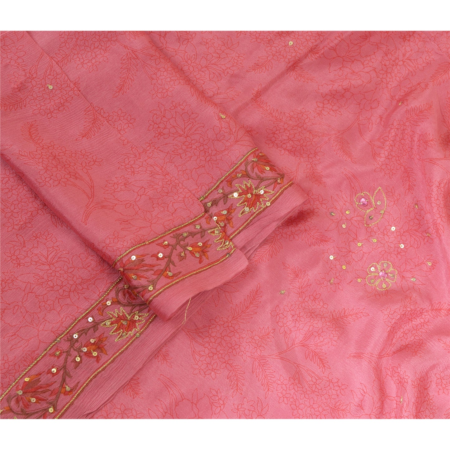 Sanskriti Vintage Lang Dupatta Stola Ren Silke Pink Hijab Håndperlede Tørklæder