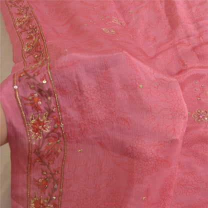 Sanskriti Vintage Lang Dupatta Stola Ren Silke Pink Hijab Håndperlede Tørklæder