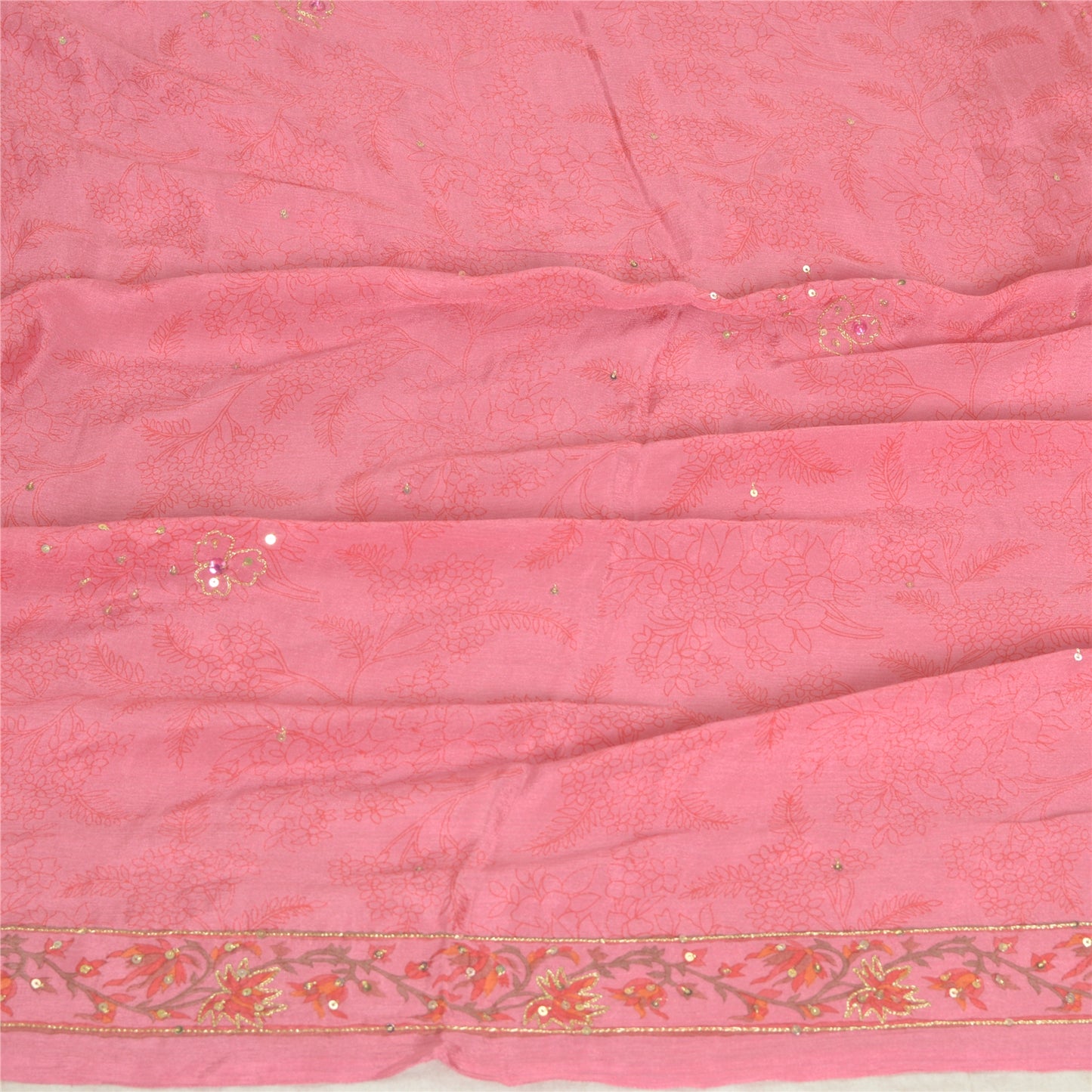 Sanskriti Vintage Lang Dupatta Stola Ren Silke Pink Hijab Håndperlede Tørklæder