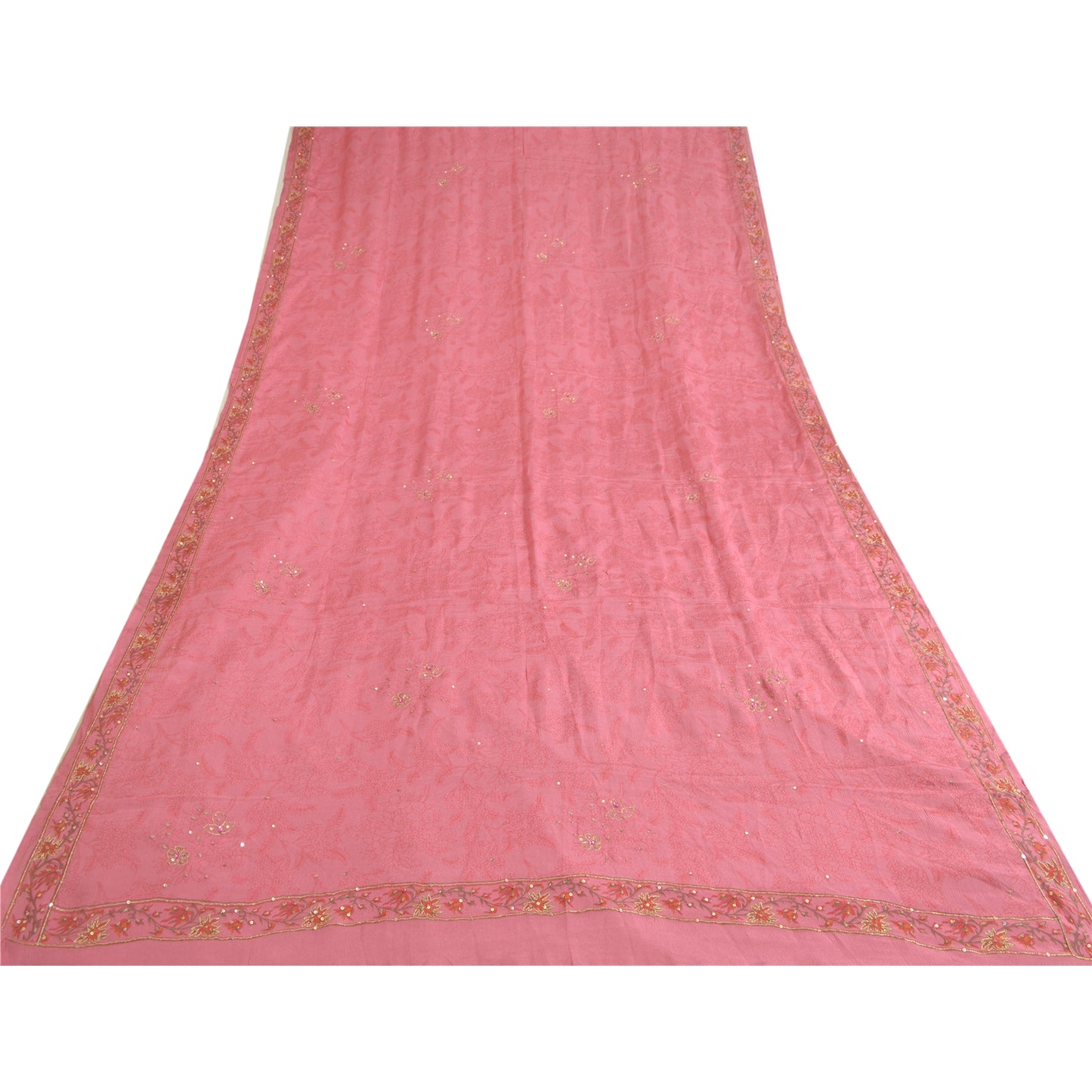 Sanskriti Vintage Lang Dupatta Stola Ren Silke Pink Hijab Håndperlede Tørklæder