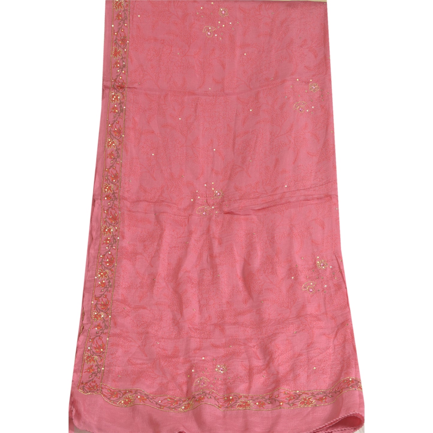 Sanskriti Vintage Lang Dupatta Stola Ren Silke Pink Hijab Håndperlede Tørklæder