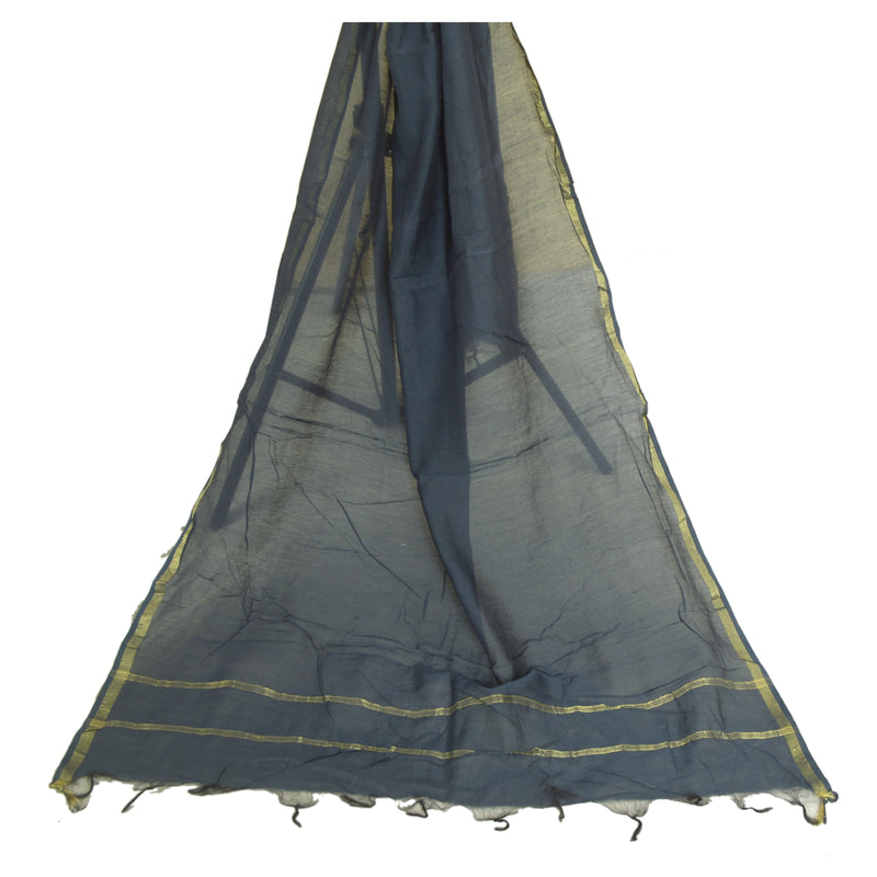 Sanskriti Vintage Long Dupatta Cotton Silk Blue Hijab Woven Wrap Uses-Crafts Sewing Patchwork Home Decor, Bag Making