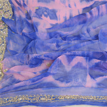Load image into Gallery viewer, Sanskriti Vintage Dupatta Long Stole Pure Georgette Silk Purple Beaded Tie-Dye
