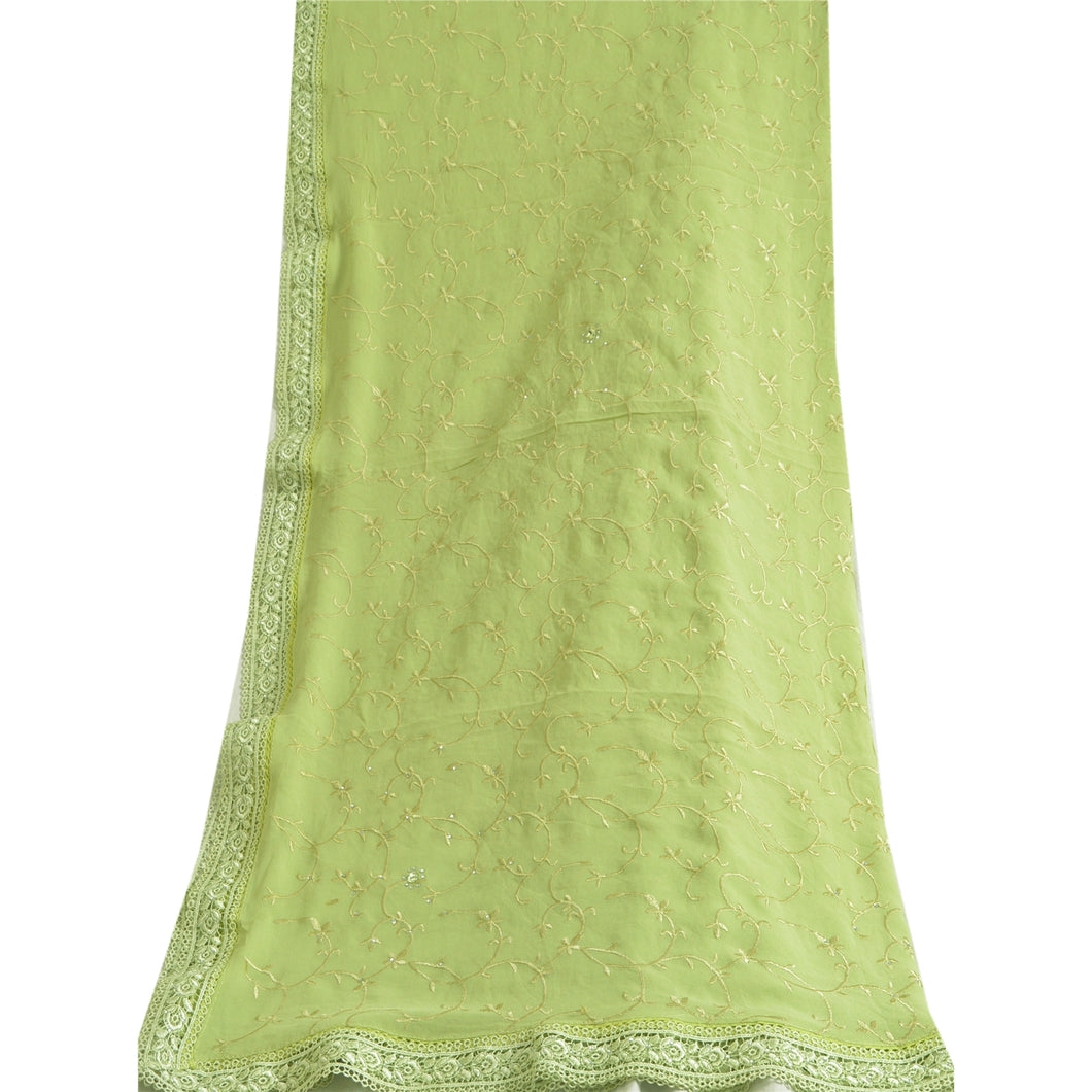 Sanskriti Vintage Long Green Dupatta/Stole Pure Georgette Silk Hand Beaded Veil