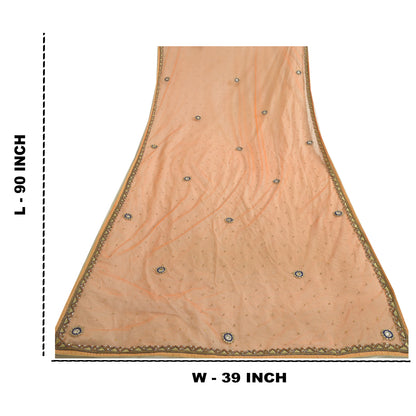 Sanskriti Vintage Orange Lang Dupatta Stole Net Mesh Slør Håndperlede Tørklæder