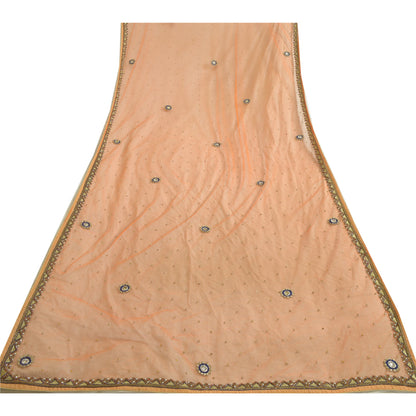 Sanskriti Vintage Orange Lang Dupatta Stole Net Mesh Slør Håndperlede Tørklæder