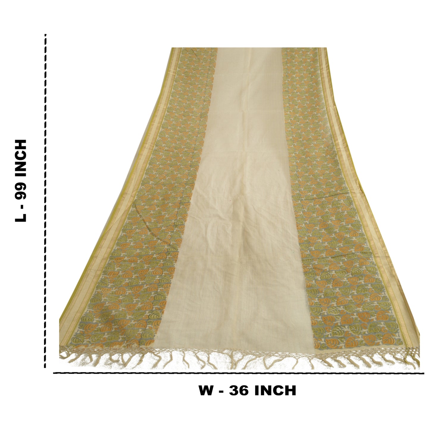 Sanskriti Vintage Long Dupatta Stole Pure Silk Ivory/Grey Printed Woven Scarves