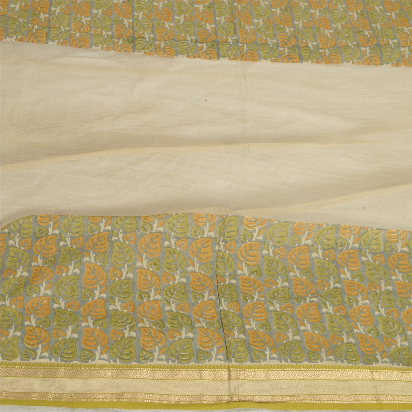 Sanskriti Vintage Long Dupatta Stole Pure Silk Ivory/Grey Printed Woven Scarves