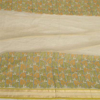 Sanskriti Vintage Long Dupatta Stole Pure Silk Ivory/Grey Printed Woven Scarves