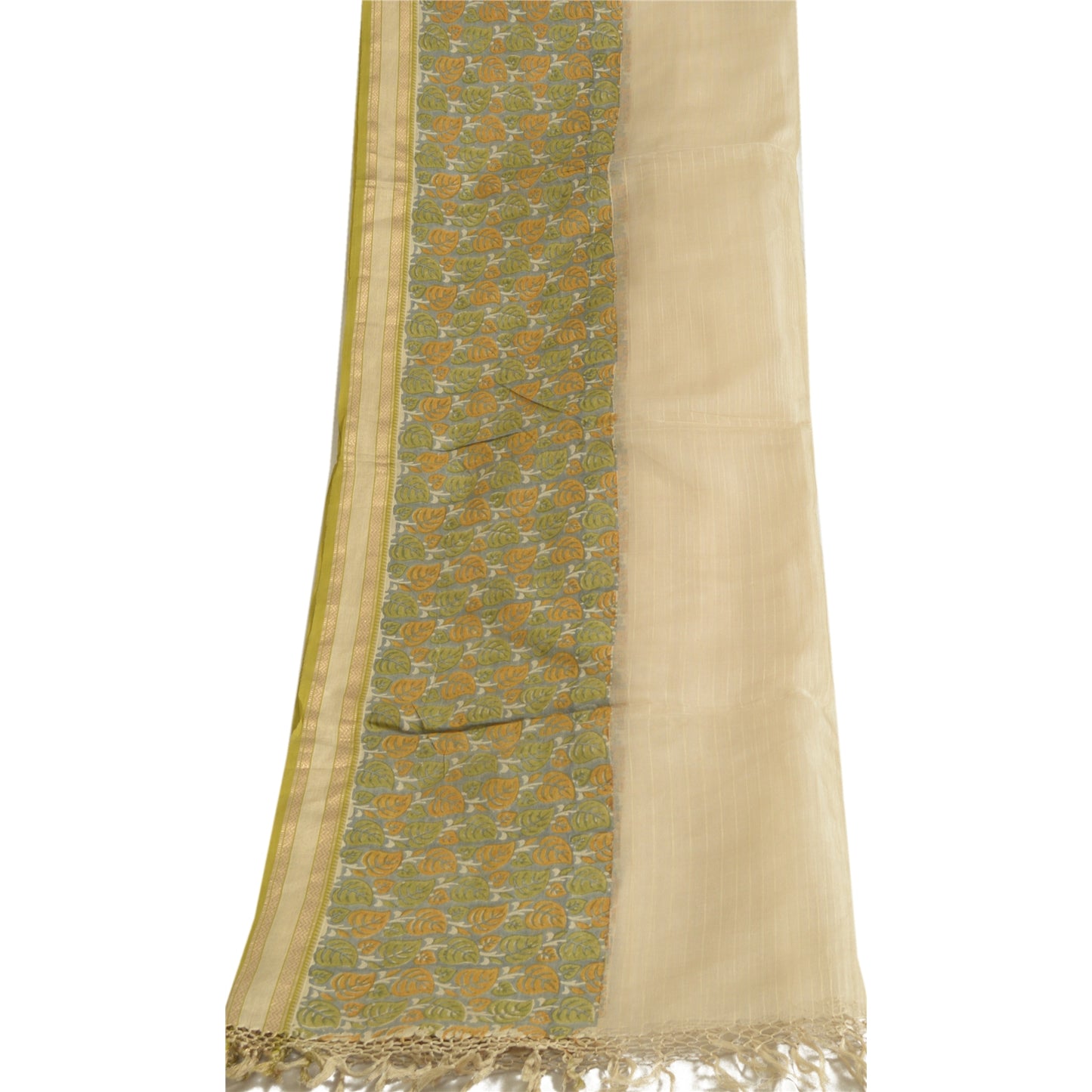 Sanskriti Vintage Long Dupatta Stole Pure Silk Ivory/Grey Printed Woven Scarves