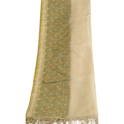 Sanskriti Vintage Long Dupatta Stole Pure Silk Ivory/Grey Printed Woven Scarves