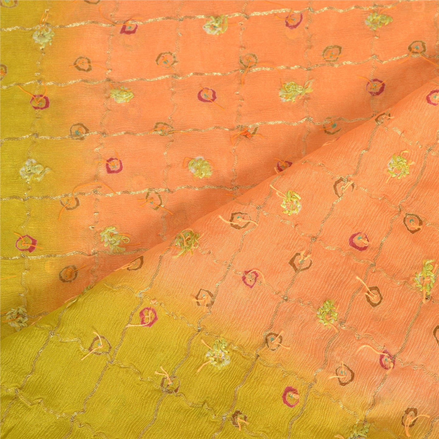 Sanskriti Vintage Lang Dupatta Stole Ren Silke Fersken/Grøn Håndvævet Perlebesat