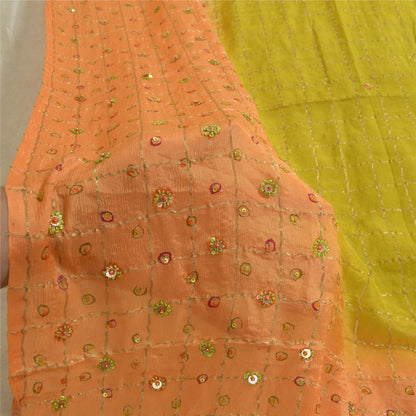 Sanskriti Vintage Lang Dupatta Stole Ren Silke Fersken/Grøn Håndvævet Perlebesat