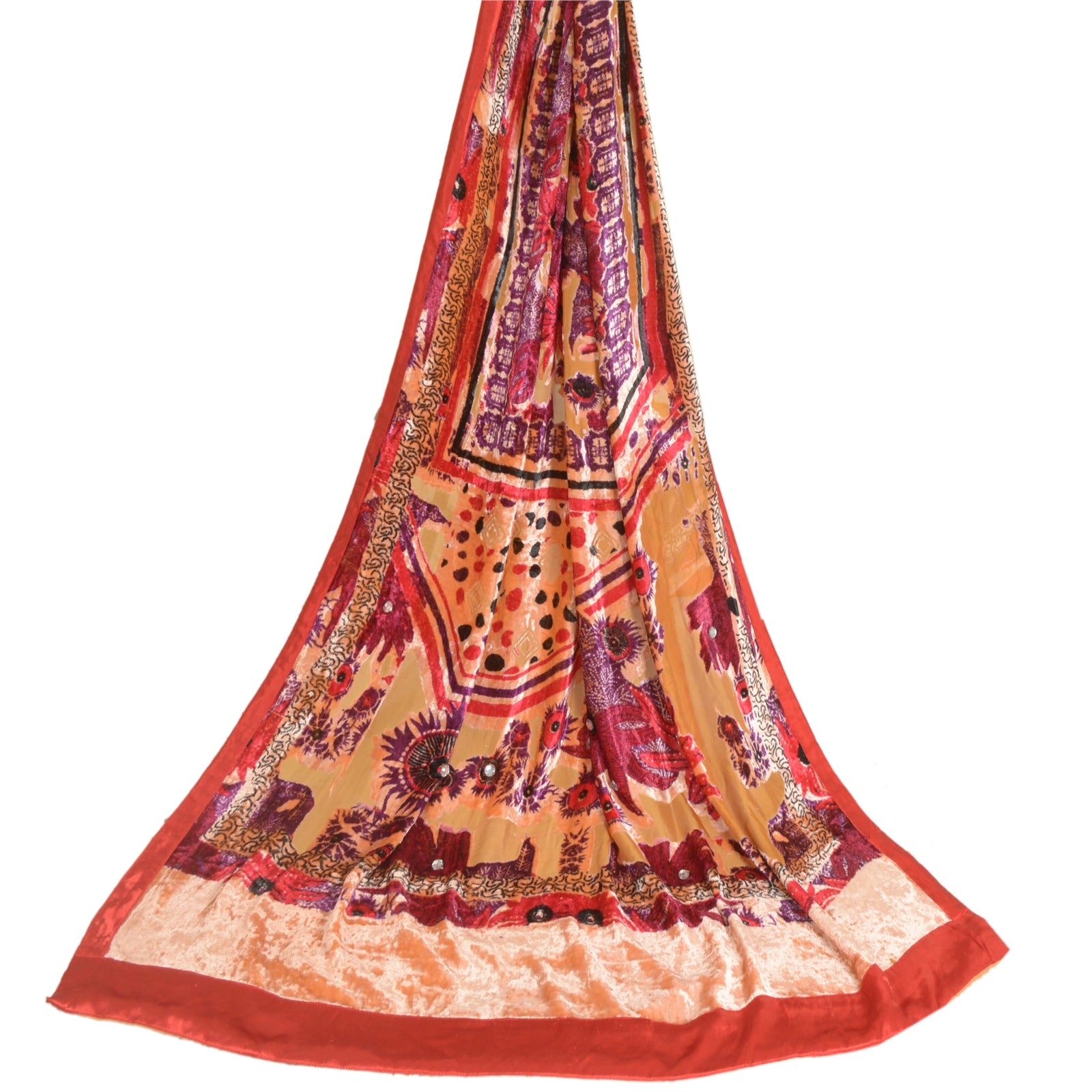 Sanskriti Vintage Dupatta Long Stole Velvet Multicolor Shawl Brasso Wrap Scarves
