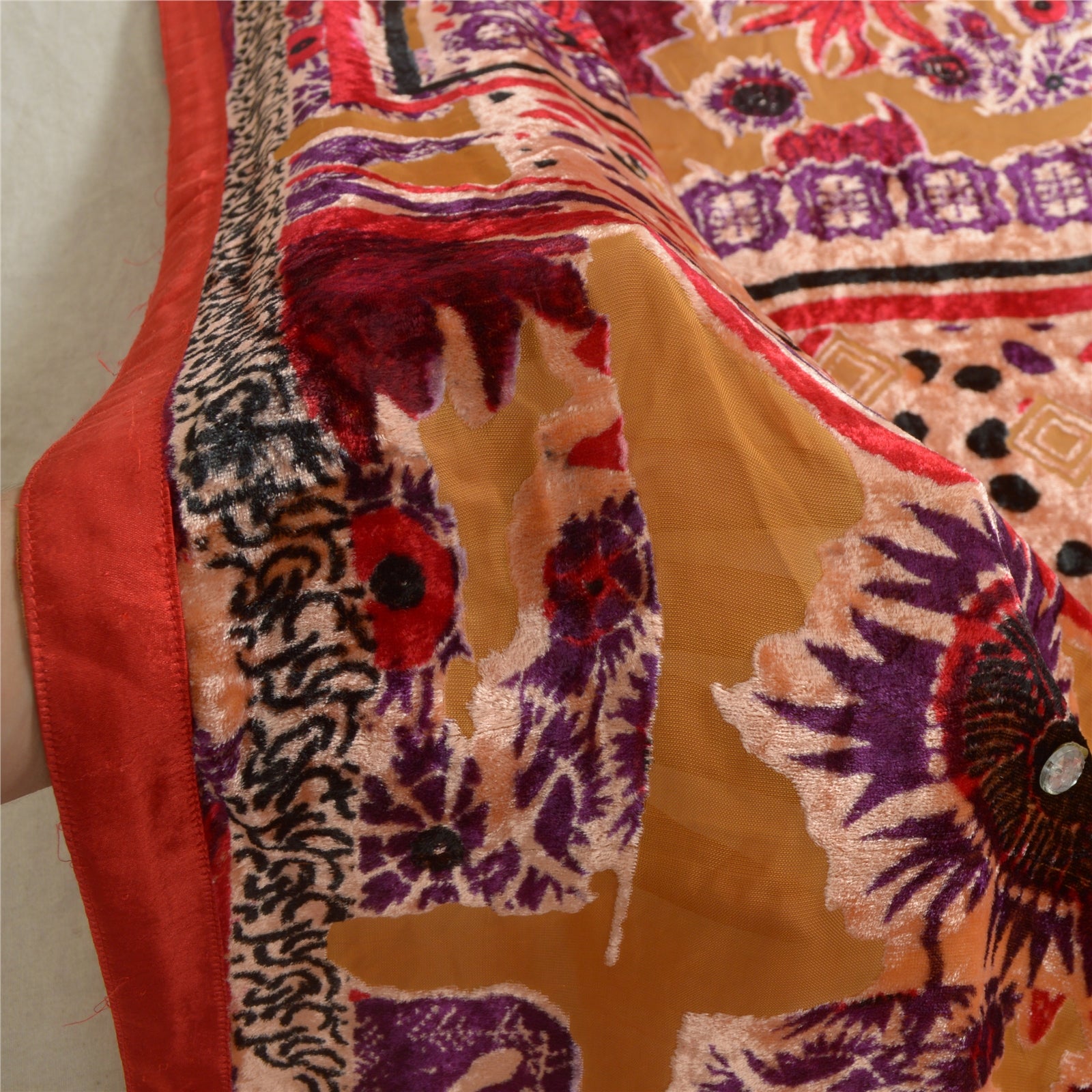 Sanskriti Vintage Dupatta Long Stole Velvet Multicolor Shawl Brasso Wrap Scarves