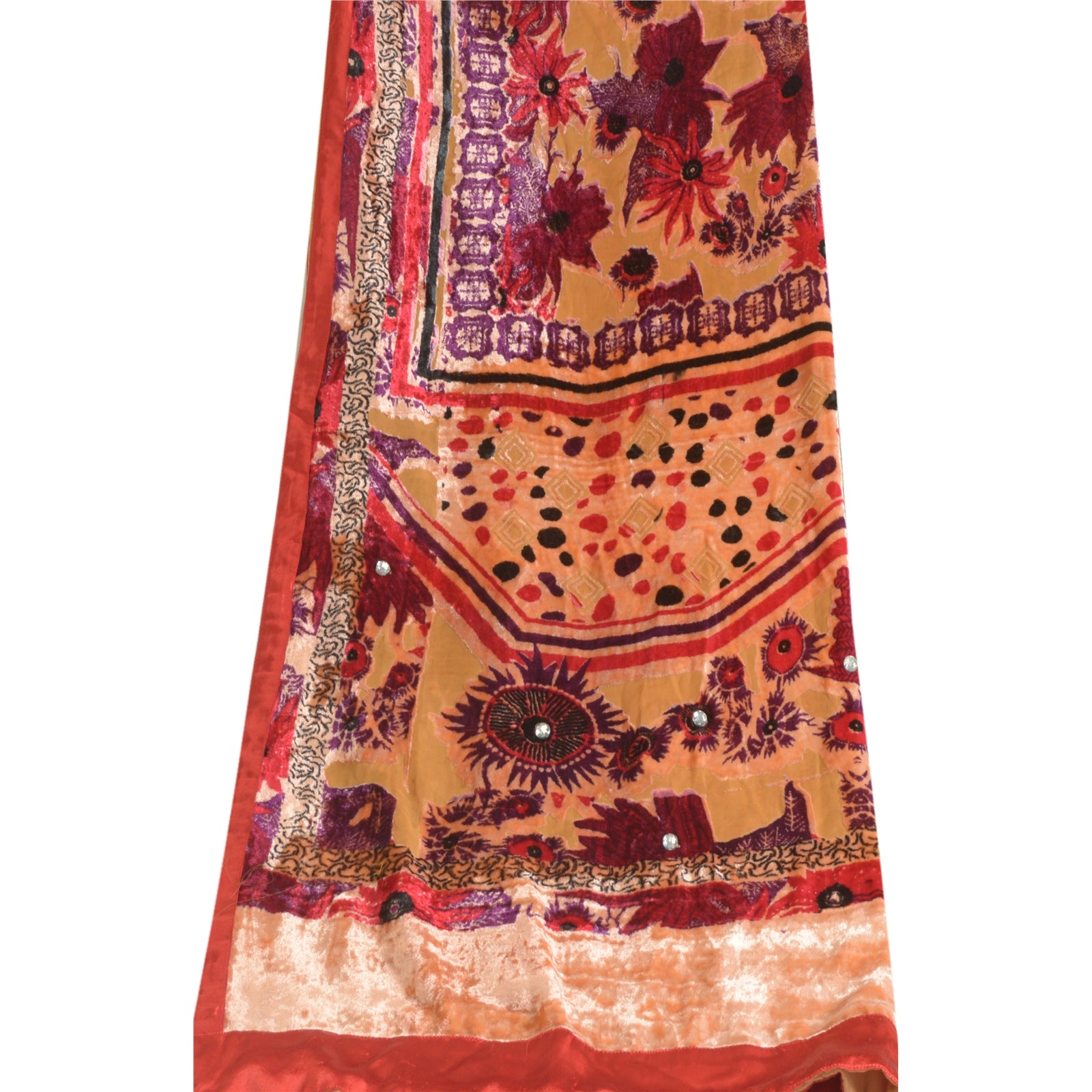 Sanskriti Vintage Dupatta Long Stole Velvet Multicolor Shawl Brasso Wrap Scarves